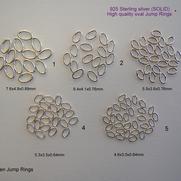925 Anneaux de saut en argent sterling (SOLID Sterling Silver) Anneaux de saut ouverts ovales 4mm, 5mm, 6mm, 7mm, vendus par 20pcs, 30pcs, 40pcs, 50pcs, 100 ...