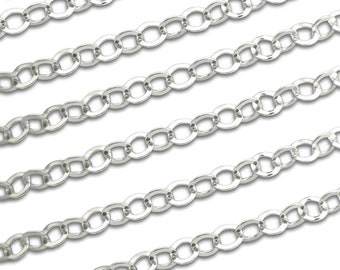 925 Sterling Silver Jewelry Making Cable Trace Anchor Chain for DIY Jewelry Made in Italy (Cable Flat Link 3.7mm) Sale by yard & foot