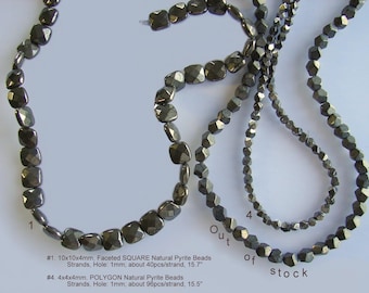 Facettierte Quadrat, Polygon, Nugget natürliche Pyrit Perlen Stränge, Loch: 1 mm. Strang, 40cm & 40cm
