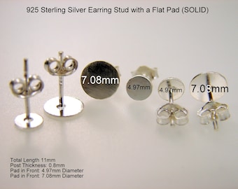 925 Sterling Silver Earring Stud with a Flat Pad  SOLID Sold by pair. ...