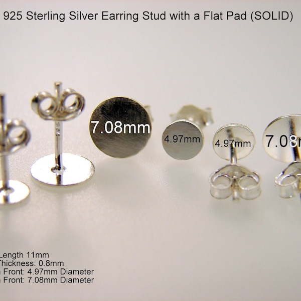 925 Sterling Silver Earring Stud with a Flat Pad  SOLID Sold by pair. ...