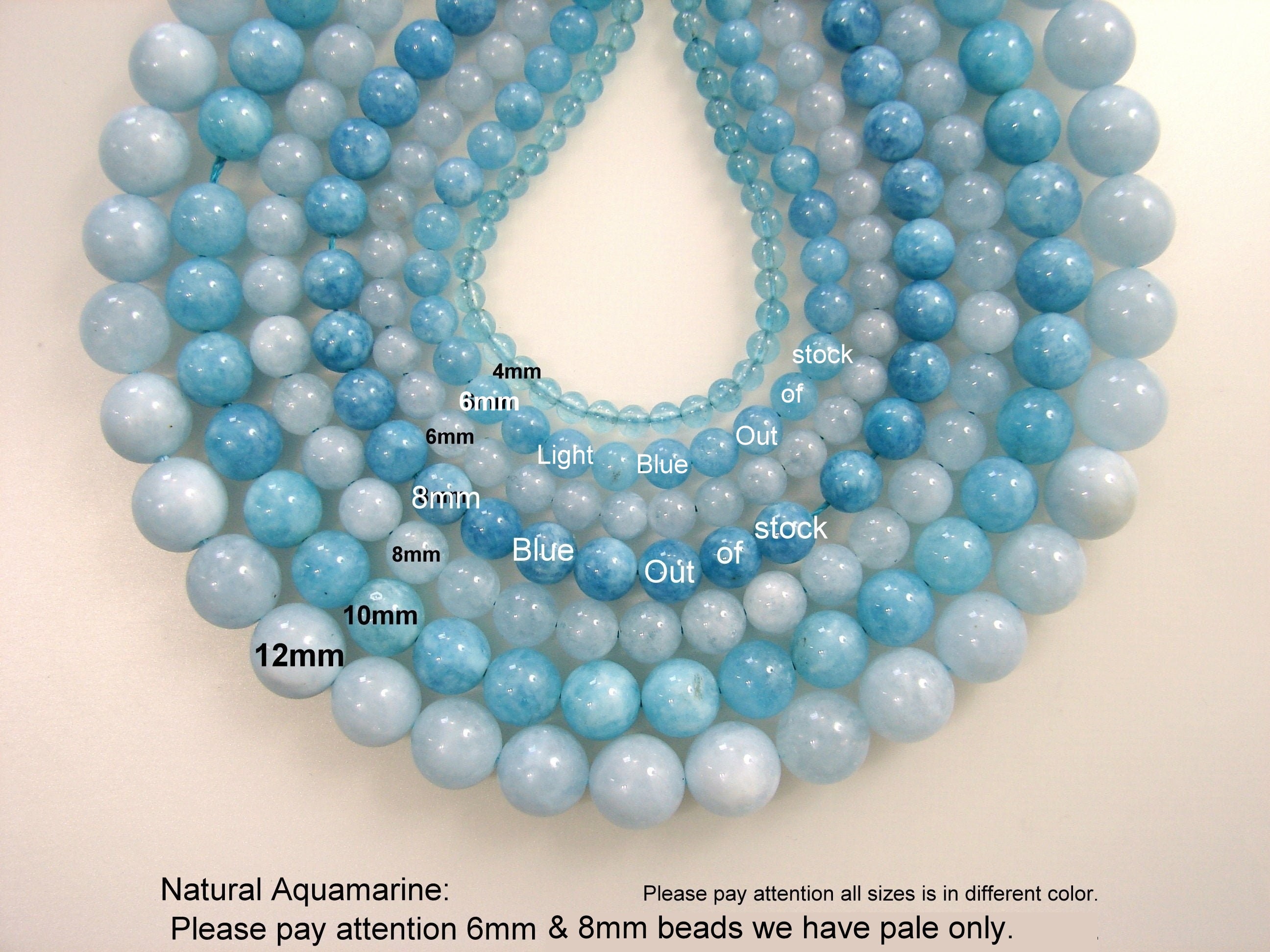 Natural Aquamarine Bead Strands, Round, Aquamarine, 12mm, 10mm, 8mm, …