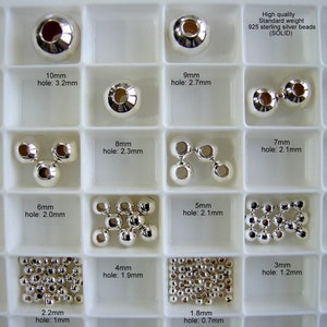 925 Sterling Silver Bead, Spacer, Round, 2mm, 3mm, 4mm, 5mm, 6mm, 7mm, 8mm, 9mm, 10mm, 5pcs, 10pcs,15pcs, 20pcs, 30pcs, 40pcs, 50,100 ...