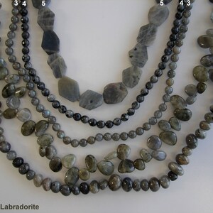 Natural Labradorite Gemstone Chip Nuggets Faceted Round Black Bead Strand.