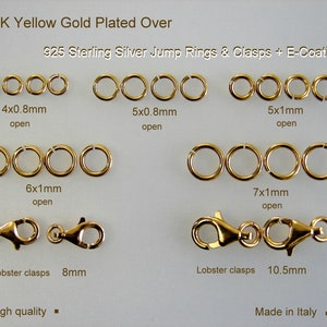 Jump Rings & Clasps 18K Yellow Gold Plated Over 925 Sterling Silver + E-Coating. Sale by 1, 2, 5, 10, 25, 50, 100pcs ...