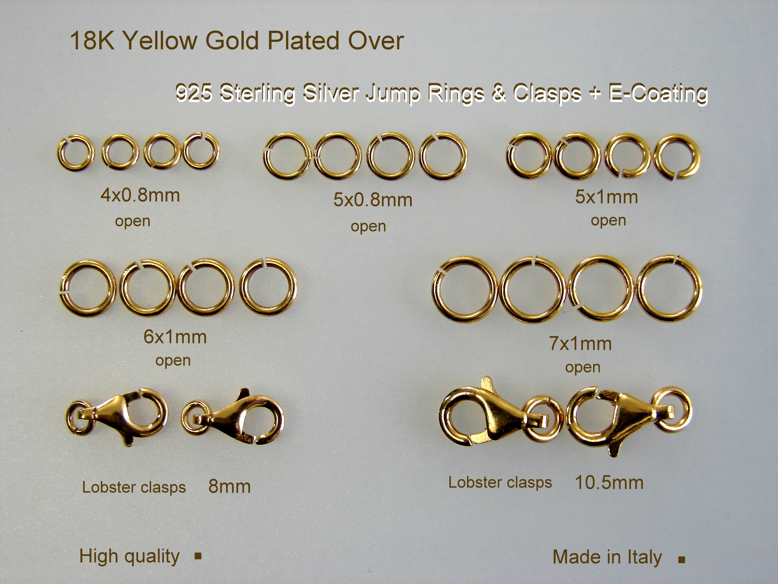 Jump Rings & Clasps 18K Yellow Gold Plated Over 925 Sterling Silver +…