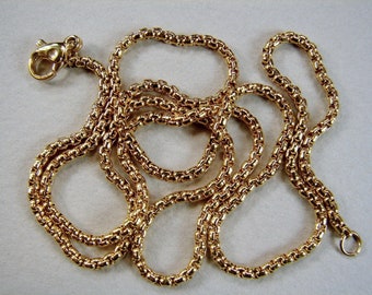 Stainless Steel Chain Necklace, gold plated, box chain, SIZE:2mm Length 19.5 Inch