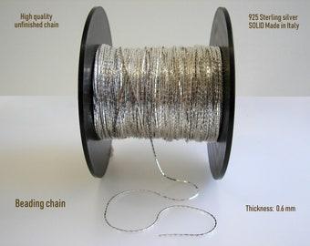 Perlenkette aus Sterlingsilber, 925er-Quadratkette, Diamantschliff, unvollendet, hergestellt in Italien, Verkauf in großen Mengen und mit Fuß