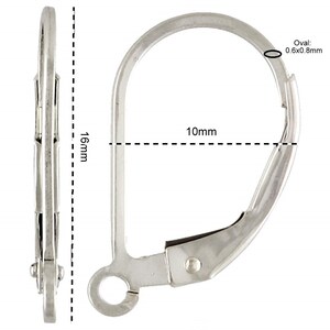 May include: Silver earring hook with a 10mm diameter and 16mm length. The hook has a small oval opening at the top, measuring 0.6x0.8mm.