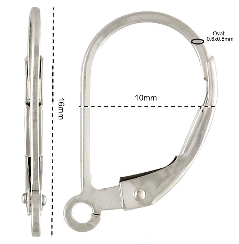 May include: Silver earring hook with a 10mm diameter and 16mm length. The hook has a small oval opening at the top, measuring 0.6x0.8mm.