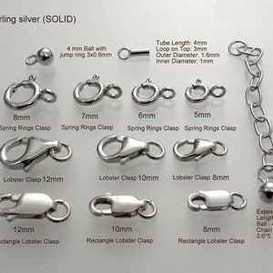 Silver Lobster Clasps, Silver Spring Ring Clasps, Silver Claw Clasps, 925 Sterling Silver, Chain Extender, 4mm ball with ring, End tube ...