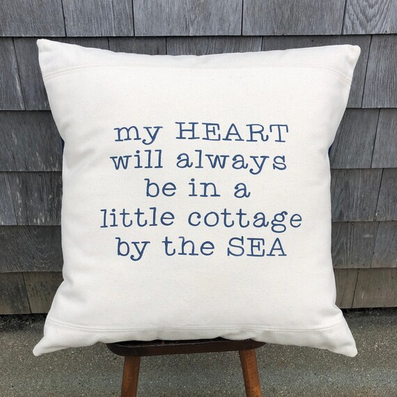 Hand Stencilled Cottage Pillow - Organic Cotton Canvas, Navy Back