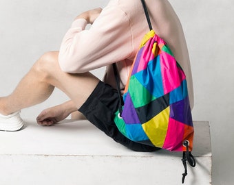 Geometric Patchwork Colorful Drawstring Waterproof Backpack,Free Shipping