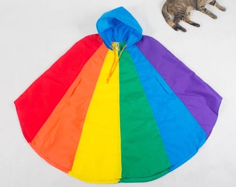 Rainbow poncho, Cape with hood, Water Repellent  with Free rainbow bag.