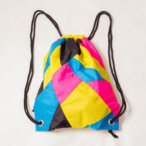 Black Blue Pink Patchwork Drawstring Waterproof Backpack,Free Shipping