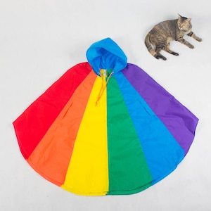 Rainbow waterproof rain poncho, Cape with hood, Nylon rain jacket, with Free rainbow bag.