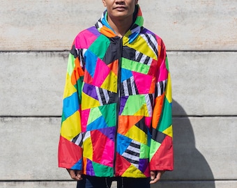 Upcycled Patchwork Windbreaker Jacket, Festival Patchwork