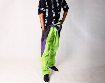 Neon Green Water Repellent Windbreaker Track Pants, Sweat Pants