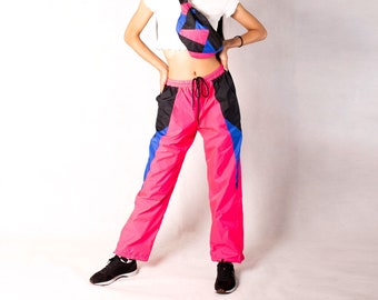 Neon Pink Track Pants Waterproof Windbreaker, Sweat Pants