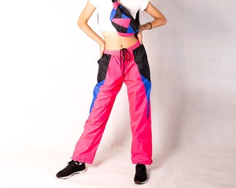 Neon Pink Track Pants Water Repellent Windbreaker, Sweat Pants