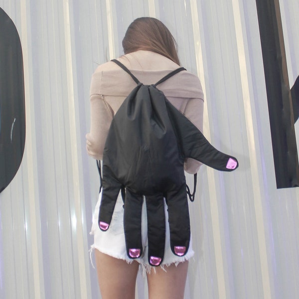 Hand-shaped backpack, Drawstring with pink nail polish,Free Shipping