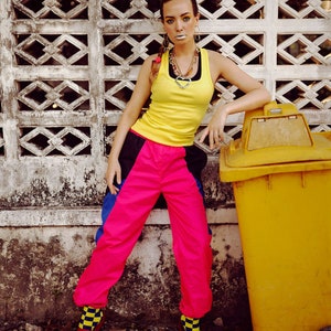 Neon Pink Track Pants Waterproof Windbreaker, Sweat Pants image 2