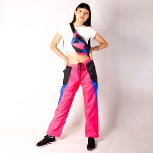Neon Pink Track Pants Waterproof Windbreaker, Sweat Pants image 1