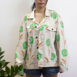 Daisy Floral Canvas Jacket, Vintage Print Denim Jacket, Spring Summer Jacket,