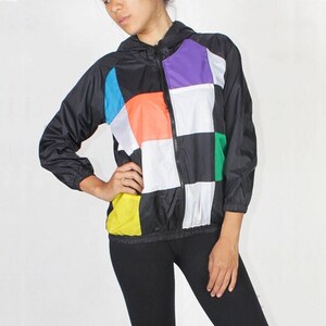 Square patchwork  Windbreaker Hood Jacket Water Repellent