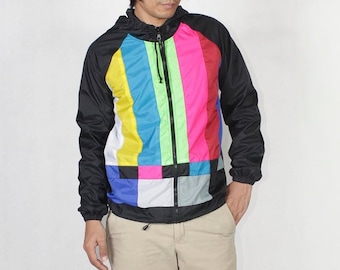 TV Color Bar Windbreaker Jacket, Water Repellent.