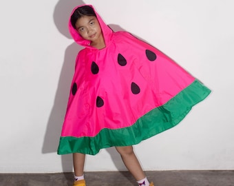 Kids Watermelon Poncho, Water Resistant, with watermelon bag