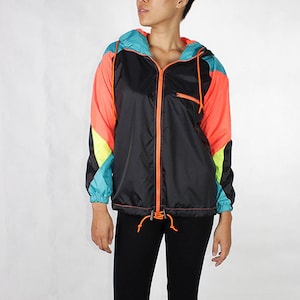 Windbreaker Hood Jacket Waterproof Black Neon Yellow Orange Blue