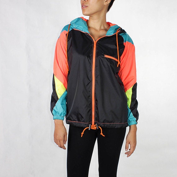 Windbreaker Hood Jacket Waterproof Black Neon Yellow Orange Blue