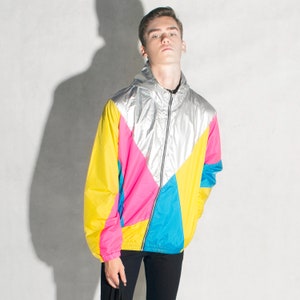 Silver Yellow Pink Blue Windbreaker Hood Jacket Waterproof. image 2