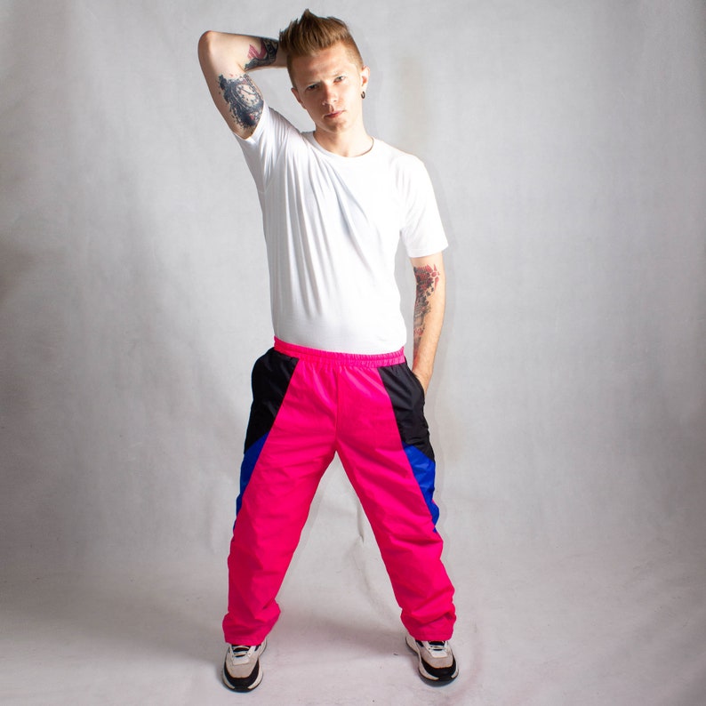 Neon Pink Track Pants Waterproof Windbreaker, Sweat Pants image 3