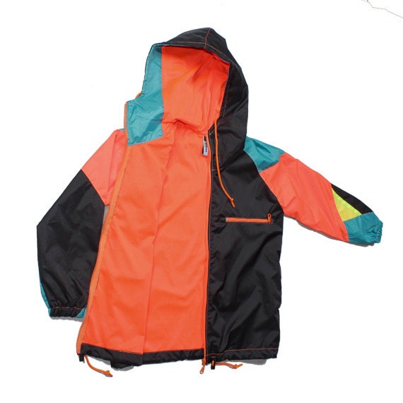 Windbreaker Hood Jacket Waterproof Black Neon Yellow Orange - Etsy