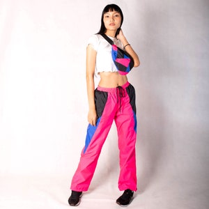 Neon Pink Track Pants Waterproof Windbreaker, Sweat Pants image 4