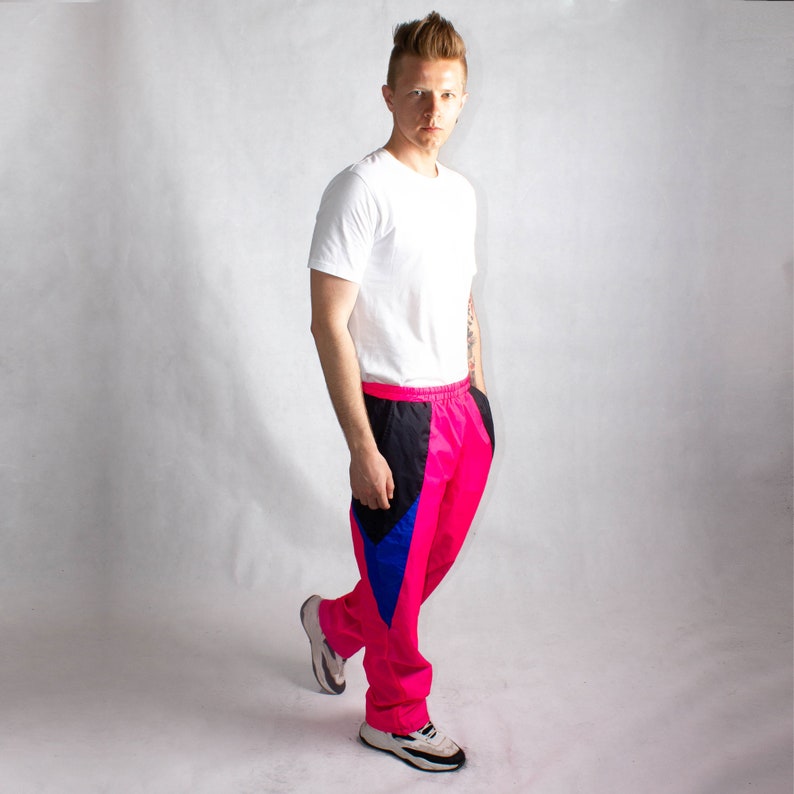 Neon Pink Track Pants Waterproof Windbreaker, Sweat Pants image 6