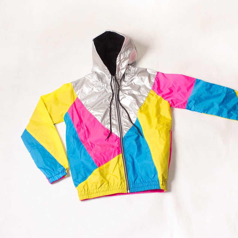 Silver Yellow Pink Blue Windbreaker Hood Jacket Waterproof. image 6