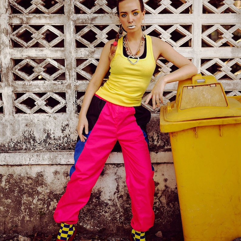 Neon Pink Track Pants Waterproof Windbreaker, Sweat Pants image 2