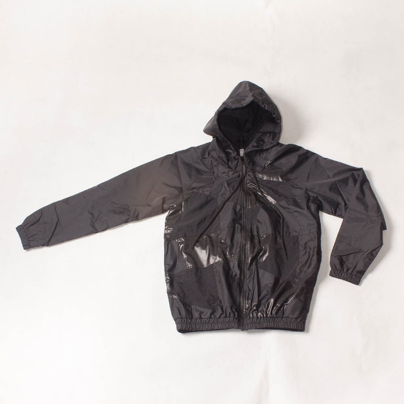 Black Patchwork Unisex Windbreaker Hood Jacket Waterproof. | Etsy