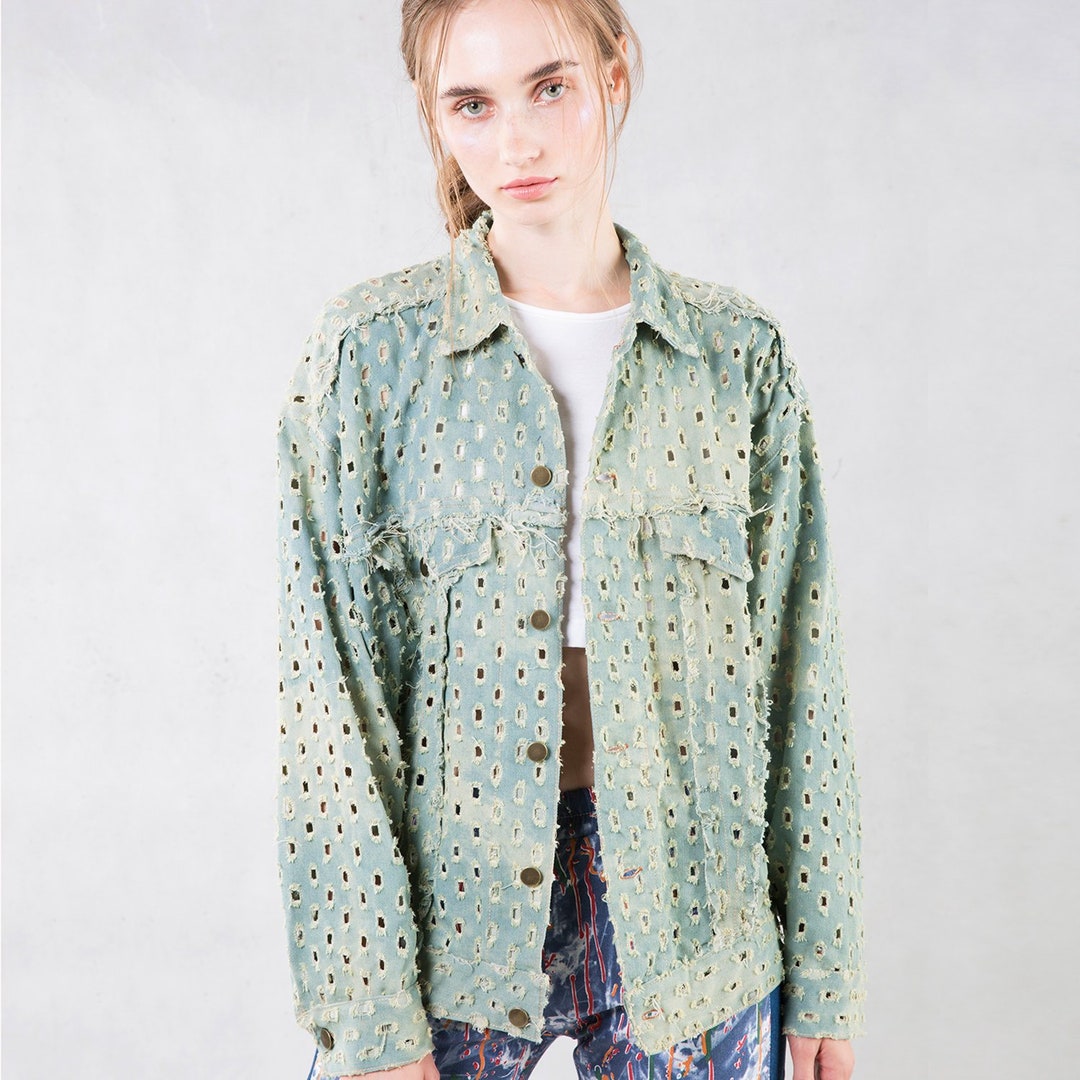 Denim Laser Cut Jacketfree Shipping Etsy