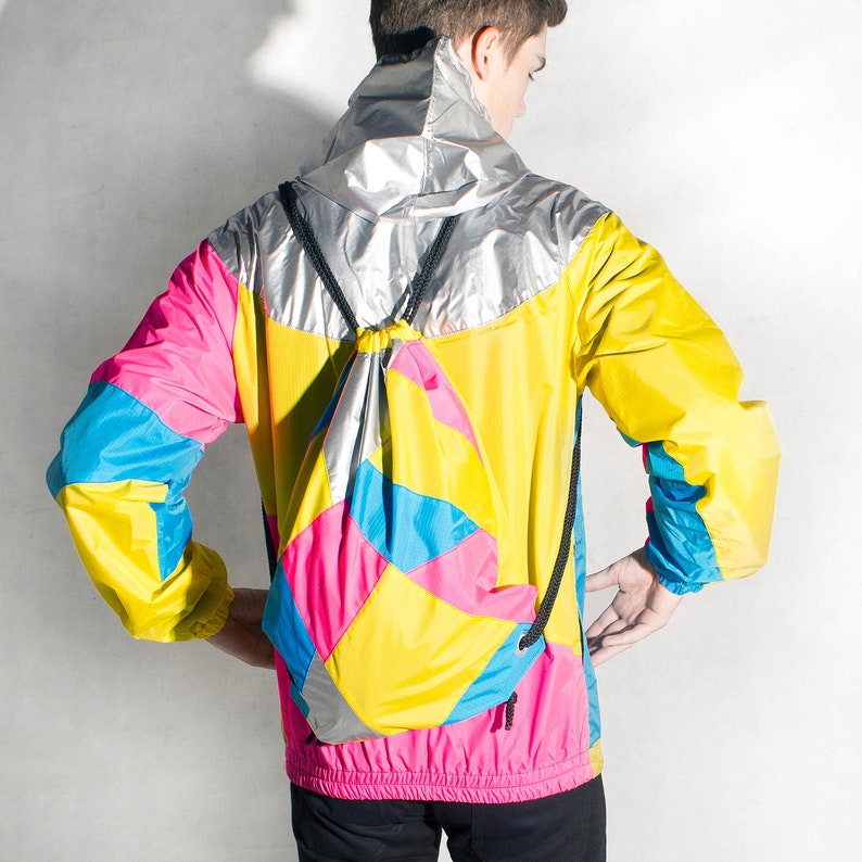 Silver Yellow Pink Blue Windbreaker Hood Jacket Waterproof. image 7