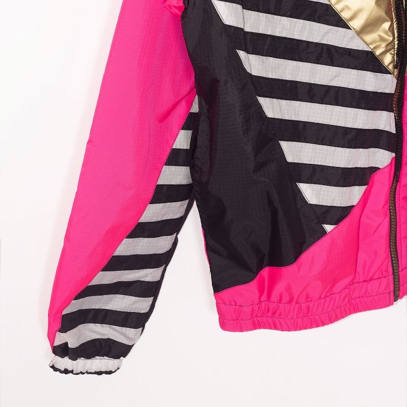 Gold Pink Black Windbreaker Hood Unisex Jacket Water Repellent, Gold Hooded Jacket, Neon pink image 9