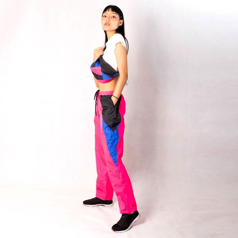Neon Pink Track Pants Waterproof Windbreaker, Sweat Pants image 7