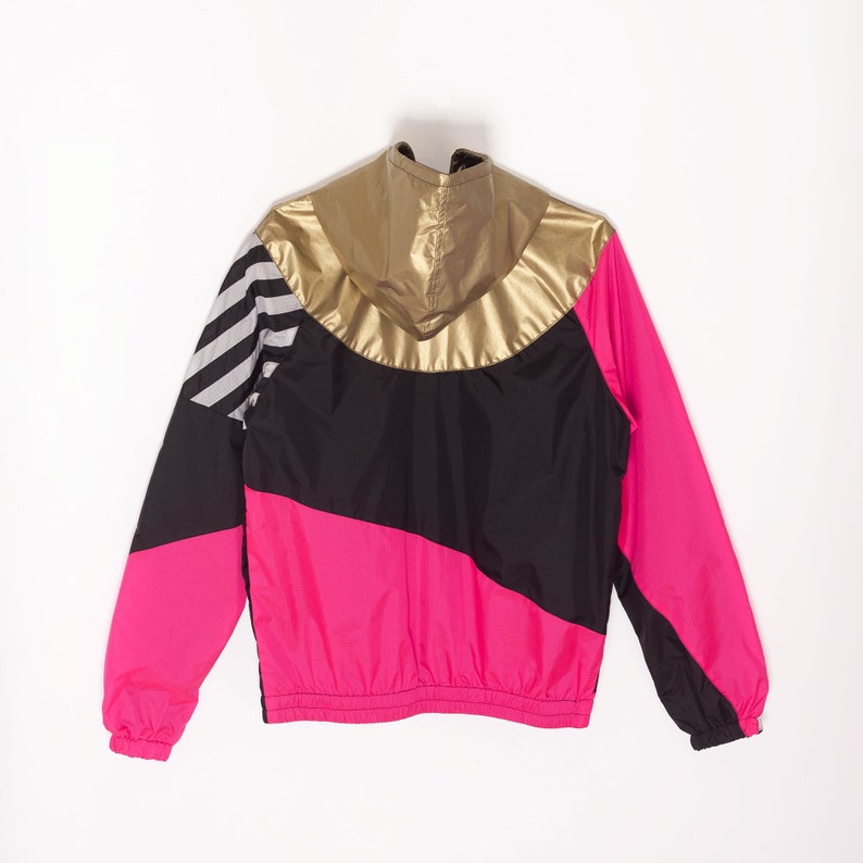 Gold Pink Black Windbreaker Hood Unisex Jacket Water Repellent, Gold Hooded Jacket, Neon pink image 8