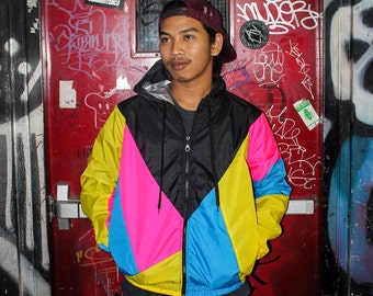 Black Yellow Pink Blue Windbreaker Hood Jacket Waterproof.