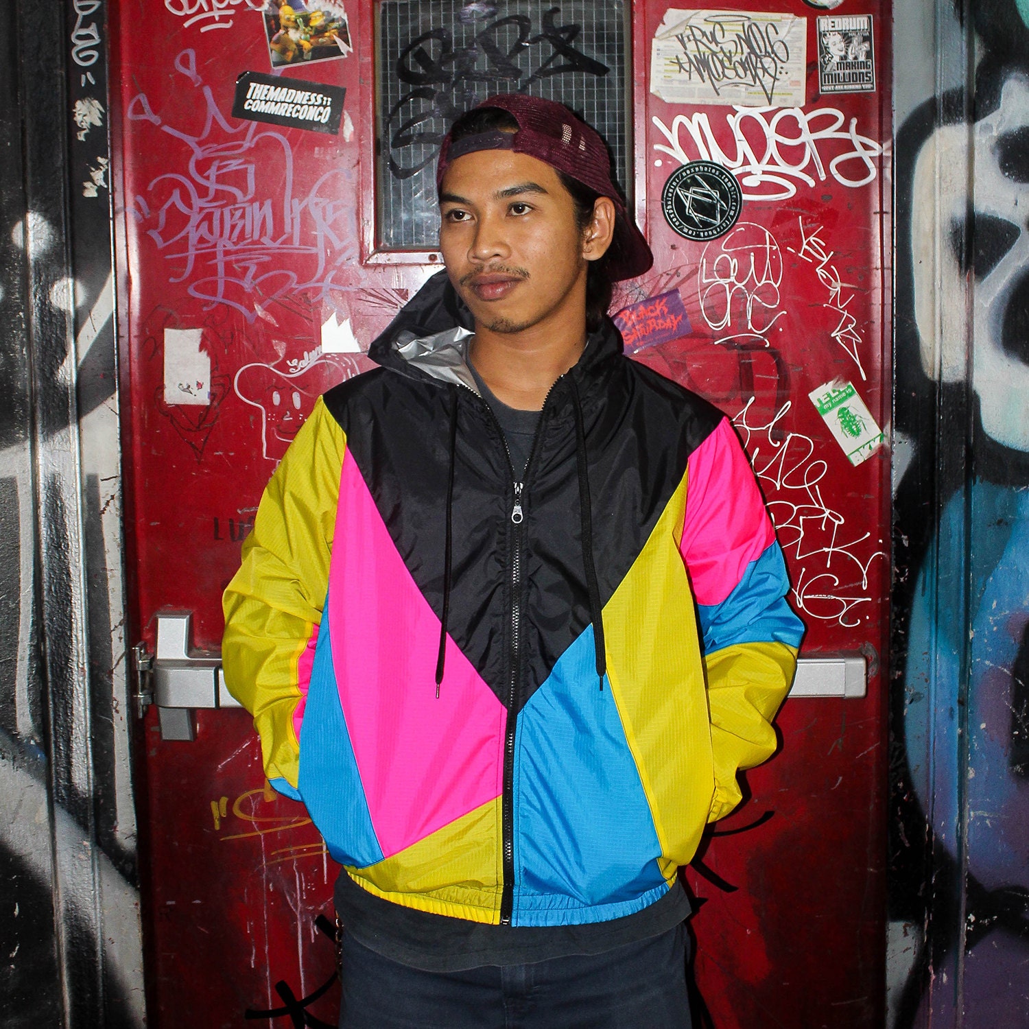 Buy Black Yellow Pink Blue Windbreaker Hood Jacket Waterproof. Online in  India 