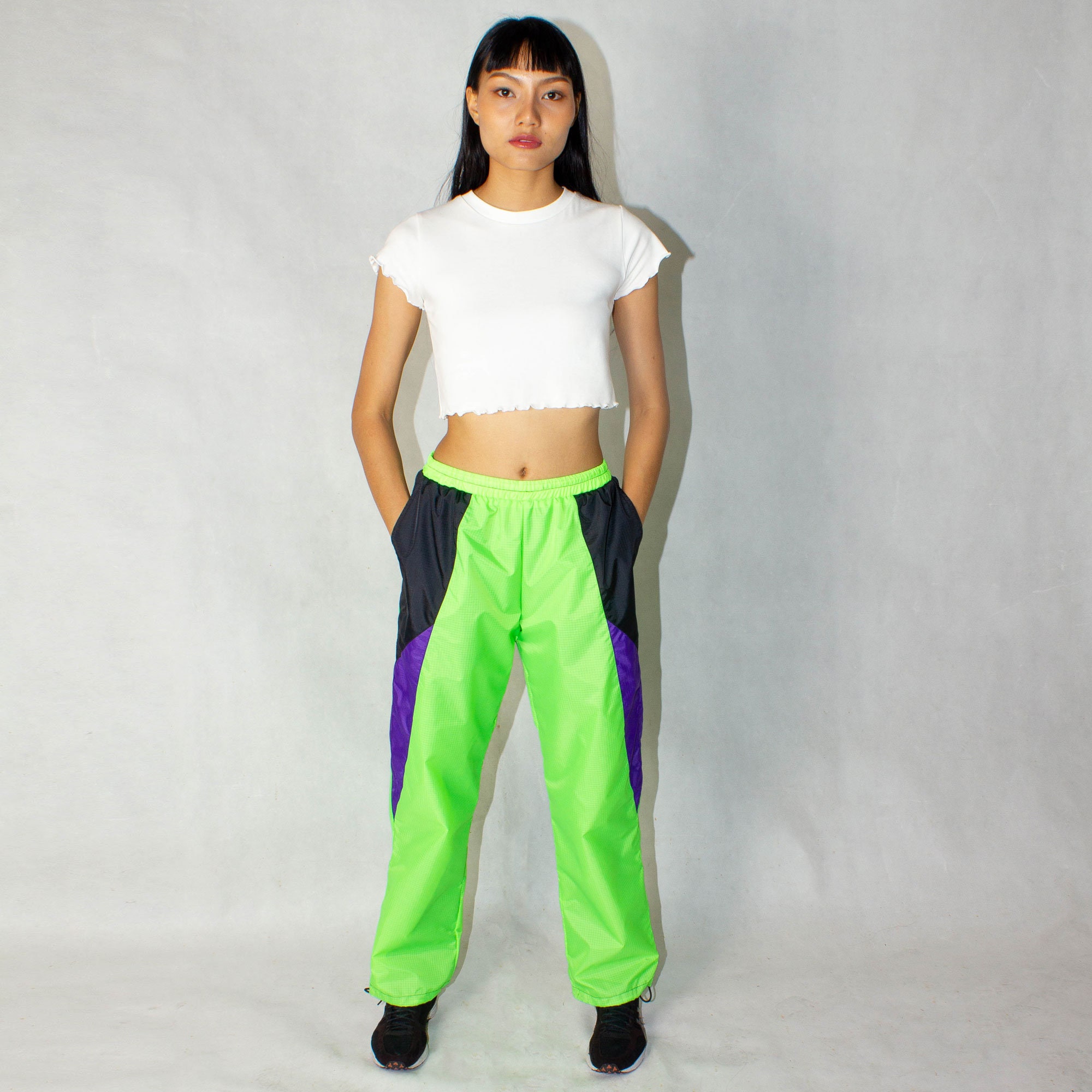 Neon green windbreaker pants sale