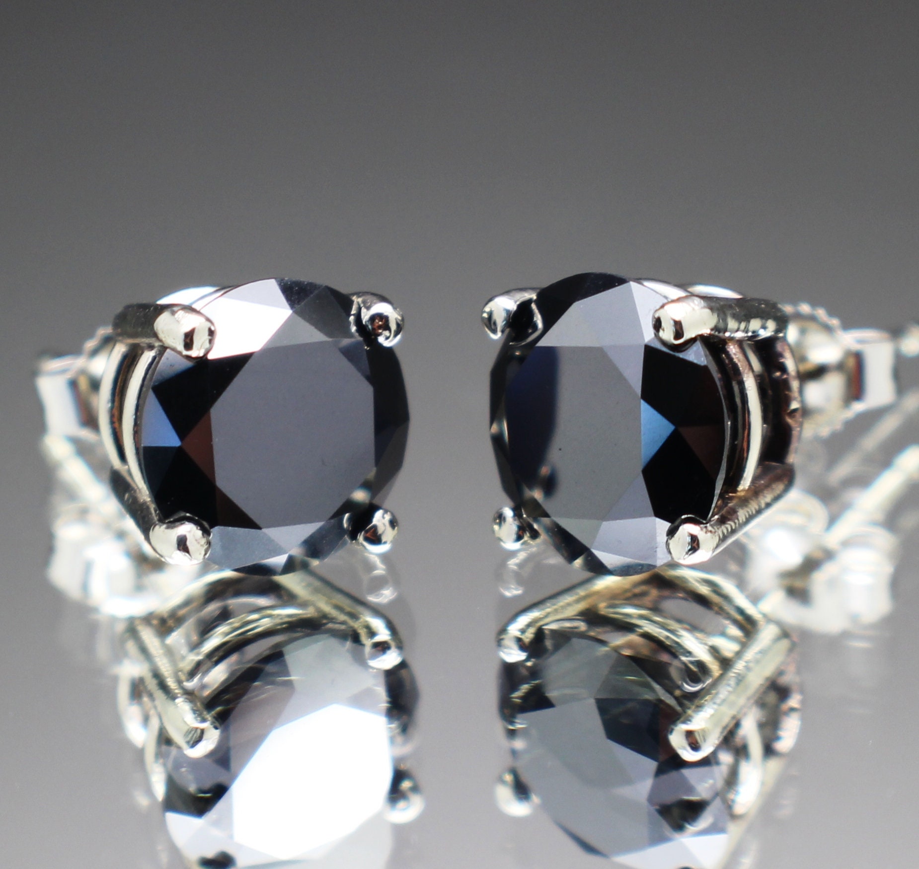 4.30tcw 8.4mm Real Natural Black Diamond Stud Earrings 10k Etsy